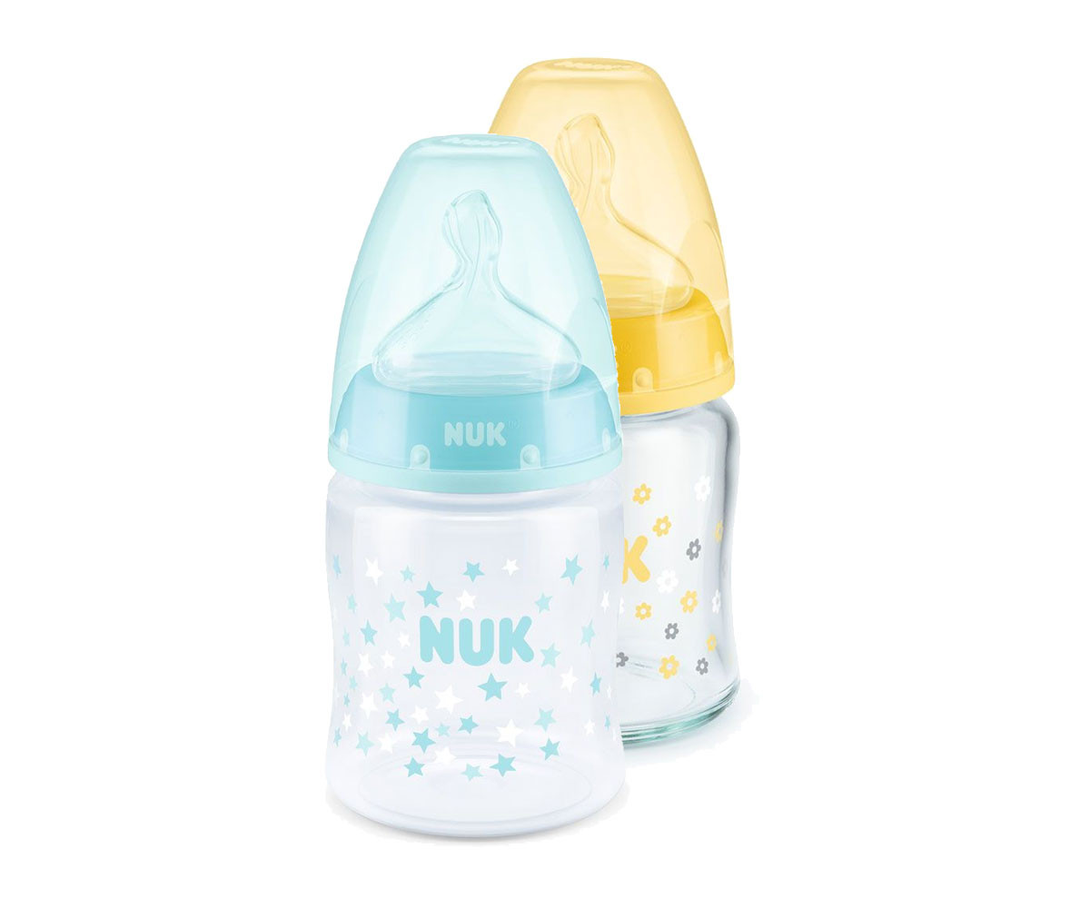 Бебешко стъклено шише за мляко и вода Nuk First Choice, силикон, 120мл, асортимент 10747092