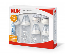 Комплект шишета, биберон и четка за почистване за новородени Nuk Perfect start Temperature Control, 10 части, неутрални цветове 10225198