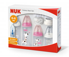 Подаръчен комплект за новородено биберон, шише, залъгалка и четка за почистване Nuk First Choice Perfect Start Temperature Control, 10 части, момиче 10225268