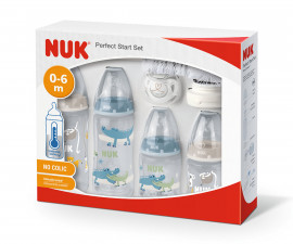 Подаръчен комплект за новородено биберон, шише, залъгалка и четка за почистване Nuk First Choice Perfect Start Temperature Control, 10 части, момче 10225269