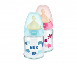 Бебешко стъклено шише за мляко и вода Nuk First Choice Temperature Control, 120мл, каучук, 0-6м, асортимент 10747115