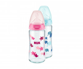 Бебешко стъклено шише за мляко и вода Nuk First Choice Temperature Control, 240мл, силикон, 0-6м, асортимент 10745121
