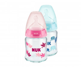 Бебешко стъклено шише за мляко и вода Nuk First Choice Temperature Control, 120мл, силикон, 0-6м, асортимент 10747114
