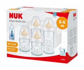 Стартов комплект стъклени шишета Nuk Termo Control First Choice, каучук, 2х240мл, 2х120мл и кошница, 0-6м 10225252