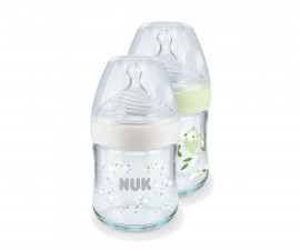 Бебешко стъклено шише за мляко и вода Nuk Termo Control Nature Sense, 120мл, силикон, S softer, 0-6м, асортимент 10747110