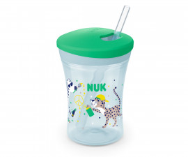 Детска неразливаща се пластмасова чаша със сламка Nuk Evolution Action Cup, 230мл, зелена, 12м+ 10255599