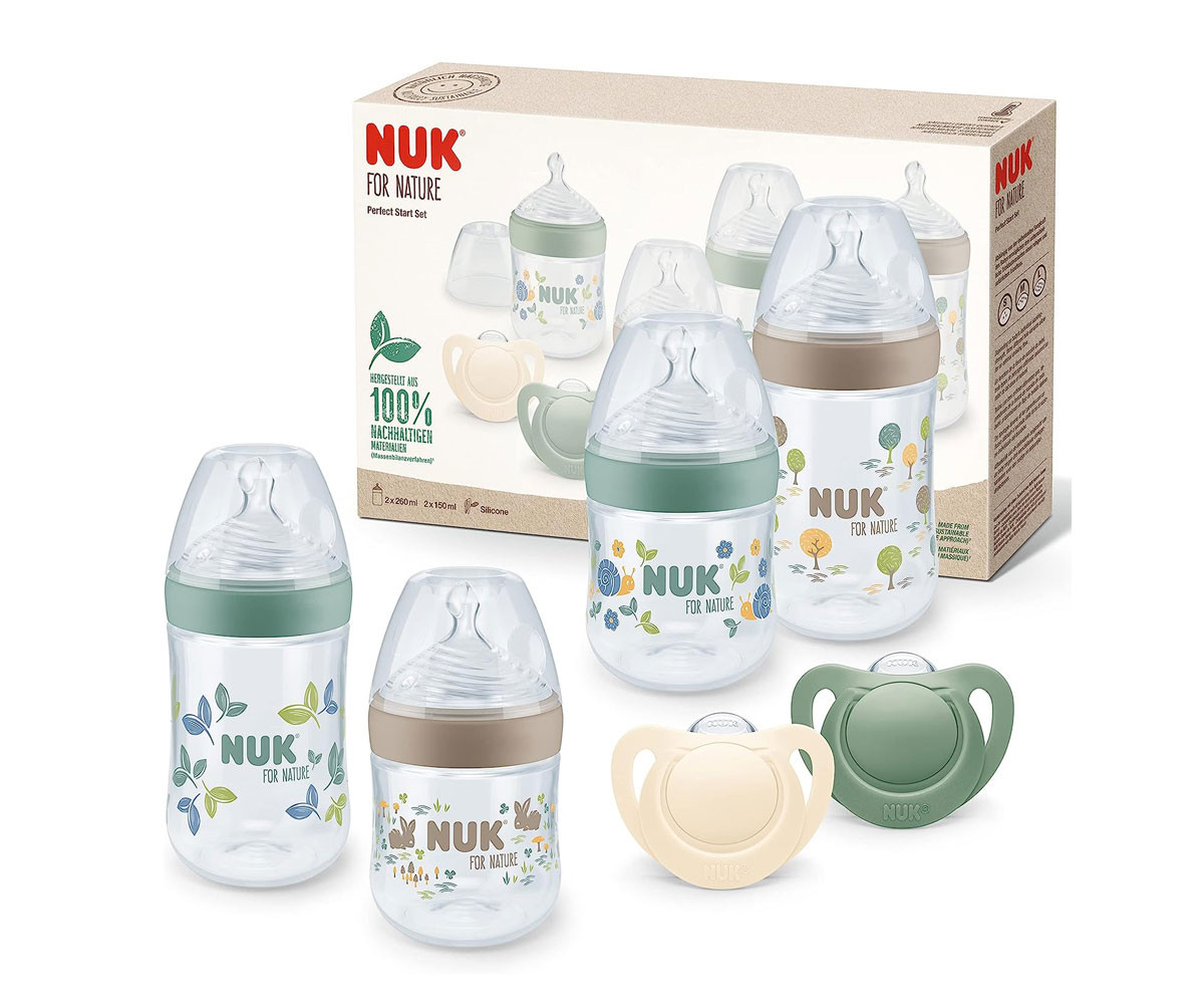 Подаръчен сет пластмасови шишета за новородено с каучуков биберон Nuk Termo Control for Nature perfect start, 0-6м, 6 части 10225680