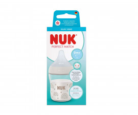 Бебешко стъклено шише за хранене Nuk Termo Control Perfect Match, 120 мл, силиконов биберон размер S, 0м+, Дъга 10211037
