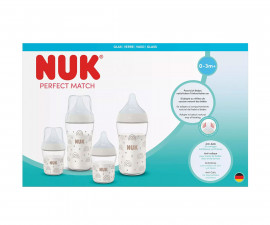 Подаръчен комплект стъклени шишета за новородено бебе Nuk Perfect Match Temperature Control, 5 части, Дъга 10225351