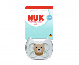 Ортодонтска силиконова залъгалка Nuk Perfect Match Air, 1 брой, с кутийка, 0-6м, Мече 10175346