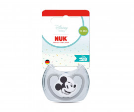 Ортодонтска силиконова залъгалка Nuk Perfect Match Air, 1 брой, с кутийка, 18м+, Мики, сив 10177241