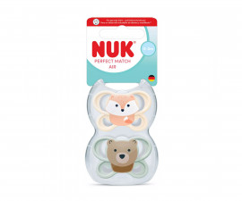 Ортодонтски силиконови залъгалки Nuk Perfect Match Air, 2 броя, с кутийка, 0-2м, Лисица/Мече 10174005