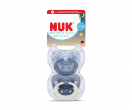 Ортодонтски силиконови залъгалки Nuk First Choice, 2 броя, с кутийка, 0-6м, Day&Night, момче 10175396