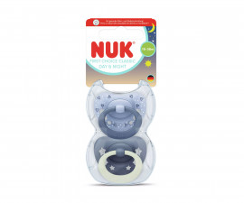 Ортодонтски силиконови залъгалки Nuk First Choice, 2 броя, с кутийка, 18+м, Day&Night, момче 10177263