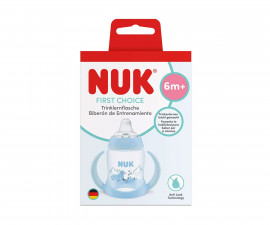 Бебешко шише Nuk First Choice Temperature control, 150мл със силиконов накрайник за сок, 6м, тюлен син 10215436