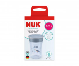 Неразливаща се тренировъчна чаша за пиене на вода Nuk First Choice Magic Cup, 230 мл, 8м, Кит, сива 10255742