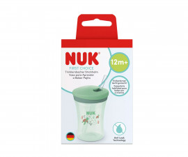 Детска неразливаща се пластмасова чаша със сламка Nuk First Choice, 230 мл, 12м, Костенурка, зелена 10255763