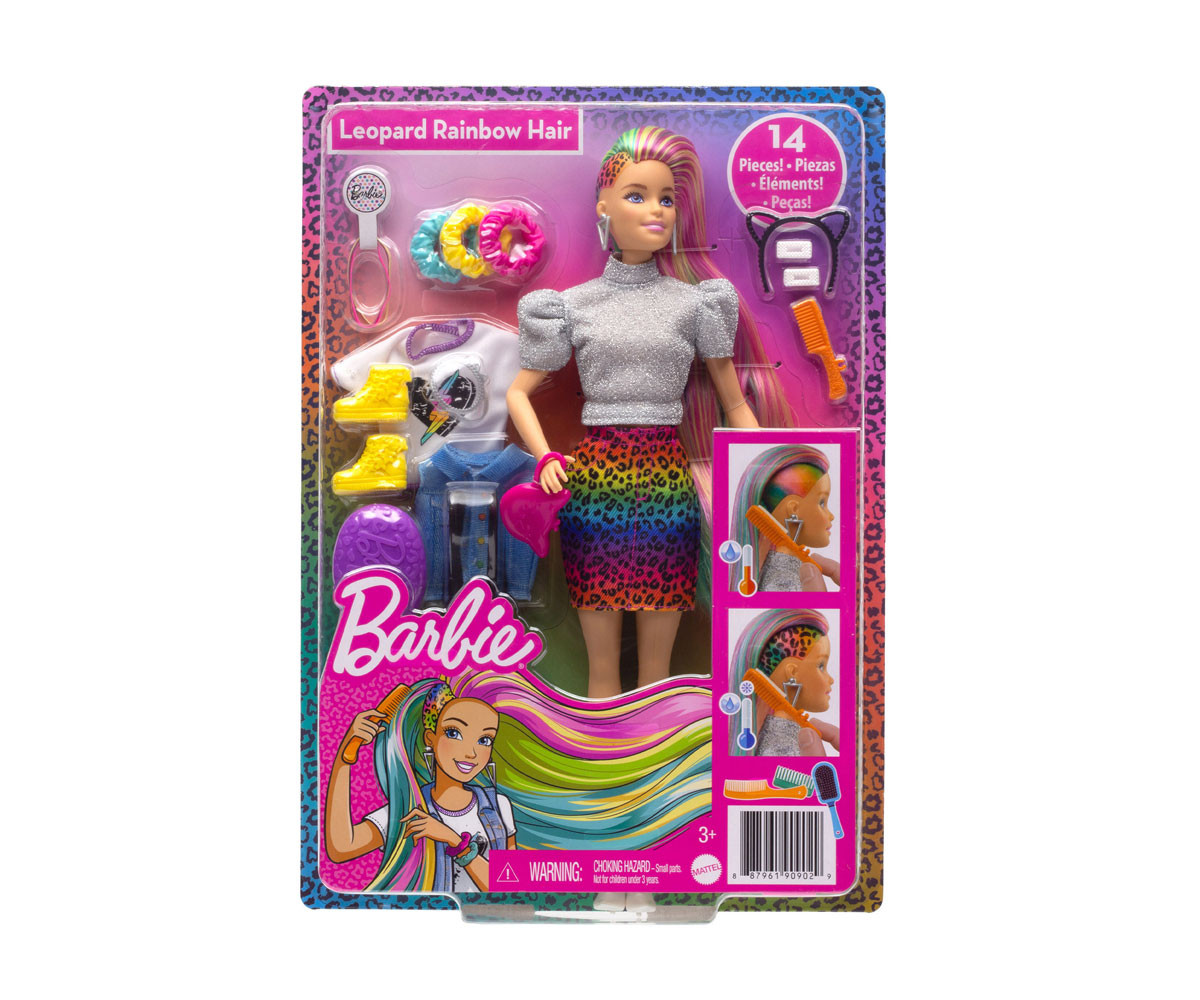 Игрален комплект кукла Barbie - Леопардова коса с дъга GRN81
