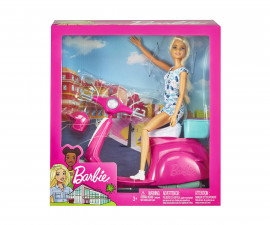 Игрален комплект за деца с кукла Barbie - Барби с розов скутер GBK85