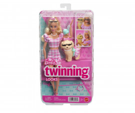 Игрален комплект за деца с кукла Barbie - Барби с розов тоалет и с домашен любимец JFP36