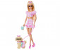 Игрален комплект за деца с кукла Barbie - Барби с розов тоалет и с домашен любимец JFP36 thumb 3