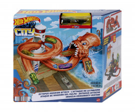 Количка за момчета Hot Wheels - Комплект Вражеска атака на чудовища, Octopus Invasion Attack HDR29