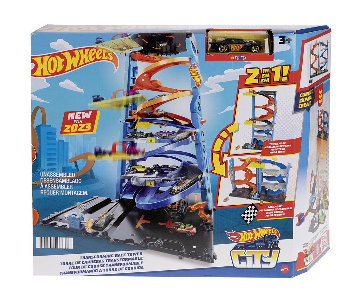 Комплект за игра за момчета Hot Wheels - 2 в 1 трансформираща се кула и стартов комплект HKX43