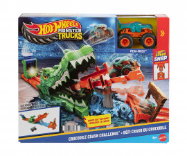 Играчка за момчета Hot Wheels - Монстер Тракс: Игрален комплект писта с крокодилска каскада JJN45