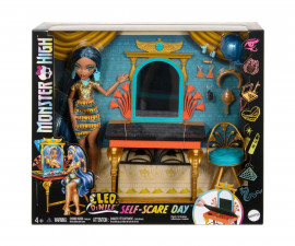 Комплект за игра с оригинална кукла Монстър Хай - Self-Scare Day: Клео Денил с тоалетка HXH96