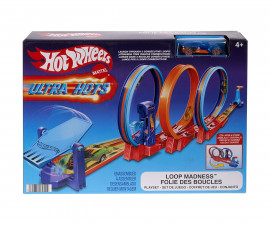 Играчка за момчета Hot Wheels - Комплект писта с 3 страхотни лупинга и 1 количка HPX93