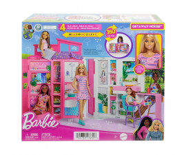 Игрален комплект за деца с кукла Barbie - Къща с 4 зони и 11 аксесоара HRJ77