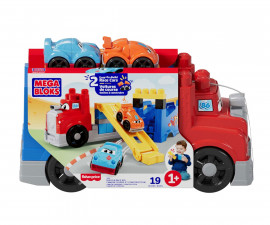 Конструктор Mega Bloks - Комплект камион за бутане с писта и 2 автомобила, 19 елемента JFR29