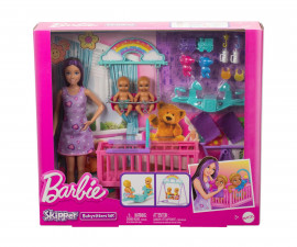 Игрален комплект за деца с кукла Barbie - Детегледачка Скипър с 2 близначета и аксесоари HXM99