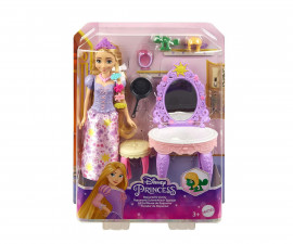 Играчки за момичета Disney Princess - Кукла Рапунцел с тоалетка, Паскал и аксесоари HLX28