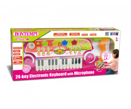 Детски музикален инструмент Bontempi - Електронен синтезатор 24 клавиша с микрофон, розов 12 2972