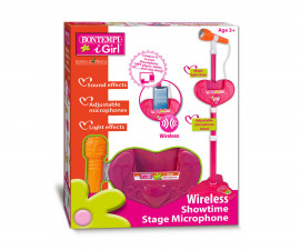 Детски музикален инструмент Bontempi - Безжичен микрофон за сцена със светеща стойка, розов 40 4871