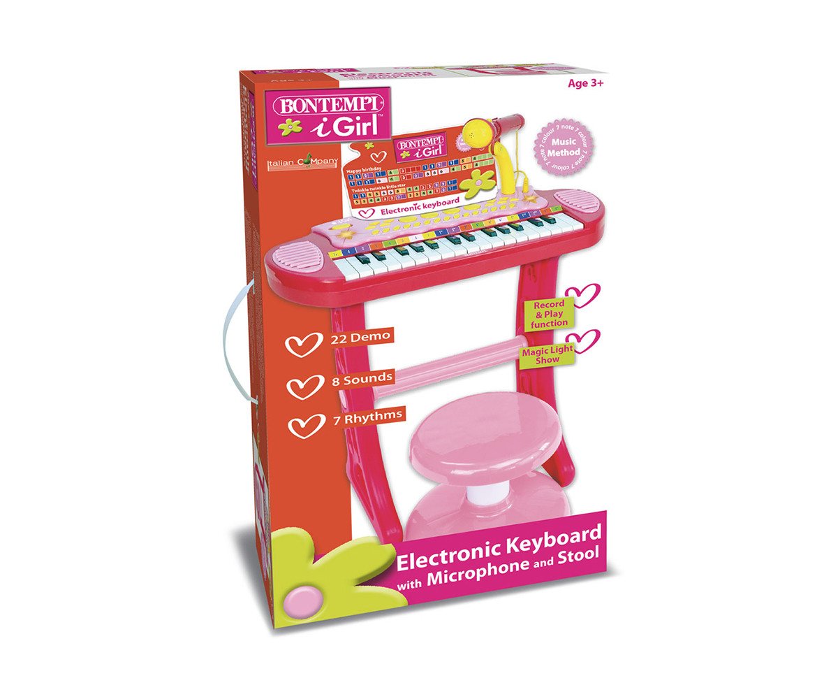 Детски музикален инструмент Bontempi - Електронен синтезатор с 31 клавиша, микрофон и столче 133671
