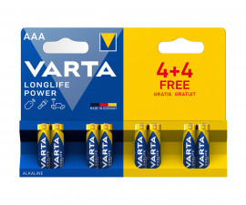 Усилени алкални батерии VARTA Longlife Power (AAA), 4+4 броя 6014090
