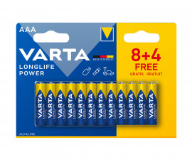 Усилени алкални батерии VARTA Longlife Power (AAA), 8+4 броя 6012036
