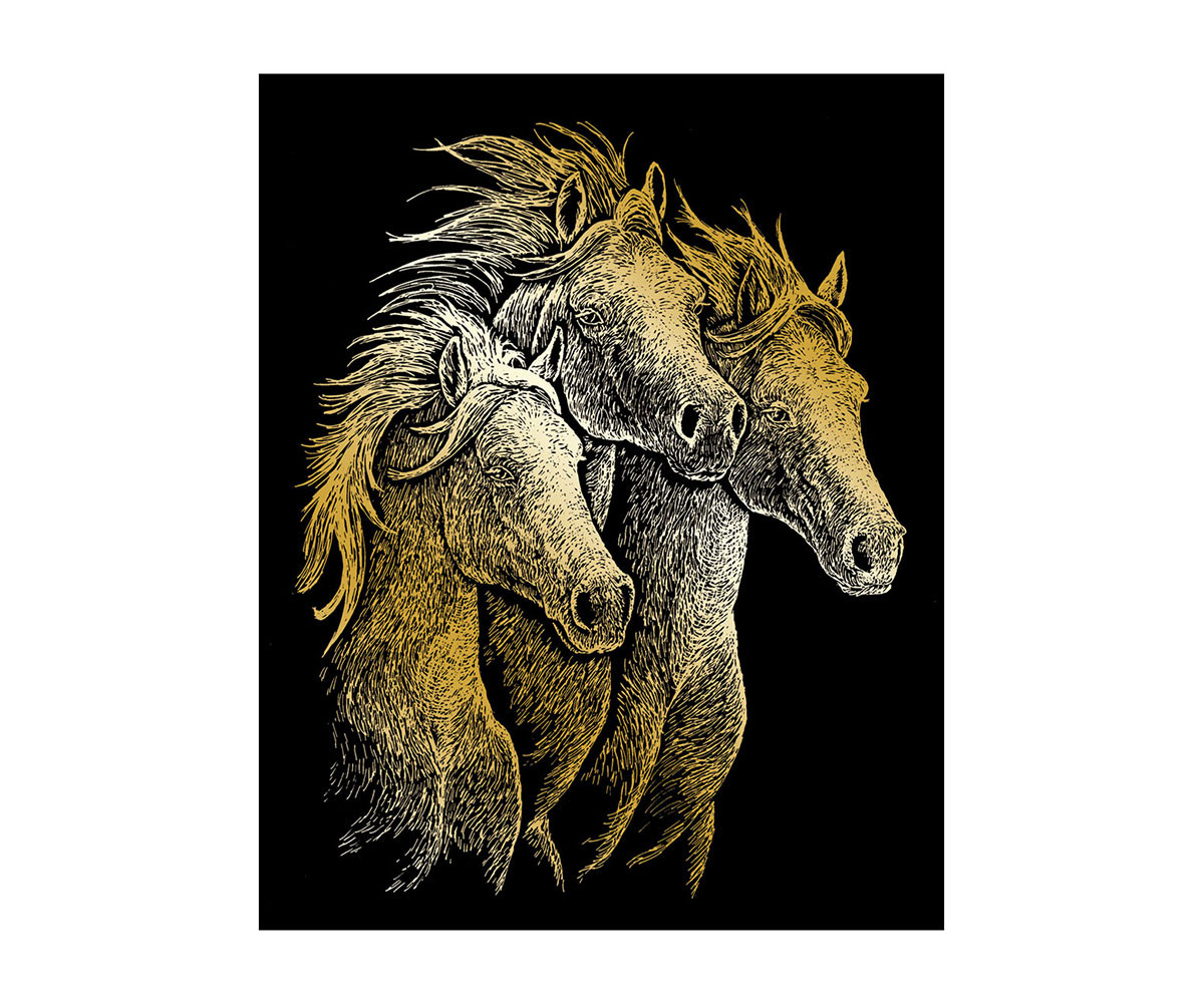 Комплект за гравиране на златна повърхност с писец с метален връх Royal, коне GOLF20