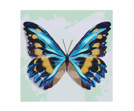 Комплект рисуване по номера с акрилни бои върху платно на подрамка Ideyka, Синя пеперуда, 25х25 см - Fistocommerce KHO4207