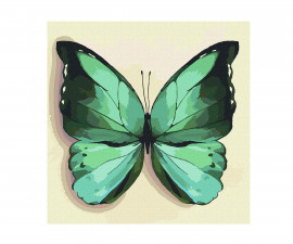 Комплект рисуване по номера с акрилни бои върху платно на подрамка Ideyka, Зелена пеперуда, 25х25 см - Fistocommerce KHO4208