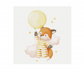 Комплект рисуване по номера с акрилни бои върху платно на подрамка Ideyka, Лисиче с балон, 30 х 30 см - Fistocommerce KHO2355