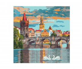 Комплект рисуване по номера с акрилни бои върху платно на подрамка Ideyka, Вечерна Прага, 40 х 40 см - Fistocommerce KHO3616