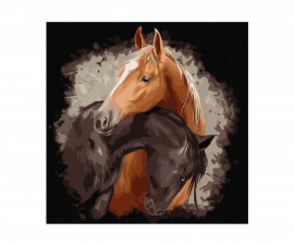Комплект рисуване по номера с акрилни бои върху платно на подрамка Ideyka, Грациозни коне, 40 x 40 см - Fistocommerce KHO4297