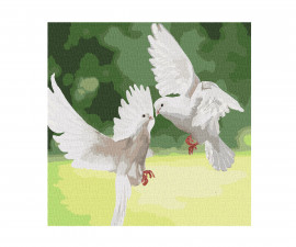 Комплект рисуване по номера с акрилни бои върху платно на подрамка Ideyka, Бели гълъби, 40 x 40 см - Fistocommerce KHO4149