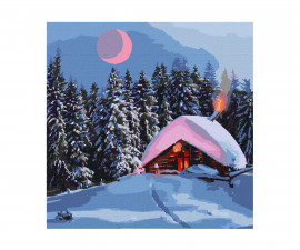 Комплект рисуване по номера с акрилни бои върху платно на подрамка Ideyka, Снежна хижа, 40 х 40 см - Fistocommerce KHO6307