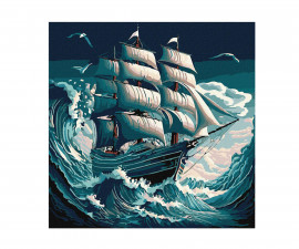 Комплект рисуване по номера с акрилни бои върху платно на подрамка Ideyka, Буря в морето, 40 х 40 см - Fistocommerce KHO2775