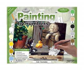 Комплект рисуване по номера с акрилни бои Royal Junior Large, Куче, коте и пате, 39 х 30 см - Fistocommerce PJL25