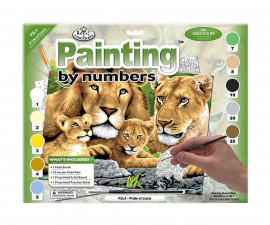 Комплект рисуване по номера с акрилни бои Royal Junior Large, Лъвове, 39 х 30 см - Fistocommerce PJL4